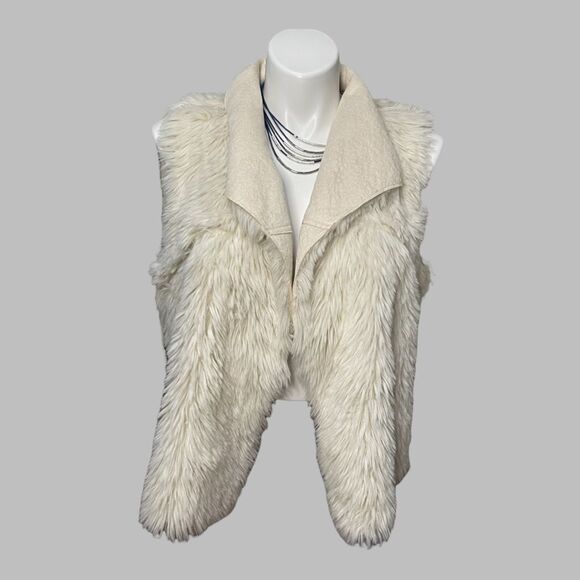 BISOU Bisou Women’s Open Front Faux Suede/Fur Vest-Ivory Size L - Picture 4 of 8